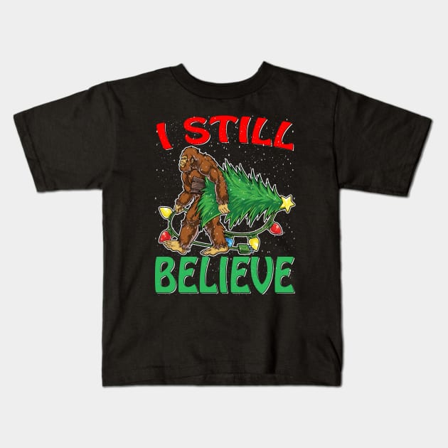 Bigfoot Sasquatch Yeti Believe santa hat Christmas Pajamas T-Shirt VER1 Kids T-Shirt by intelus